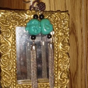 Carved happy Buddha dangle earrings